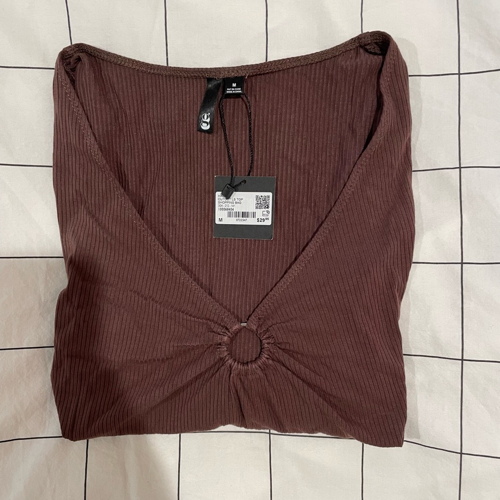 Garage Ribbed Cutout Long Sleeve Top